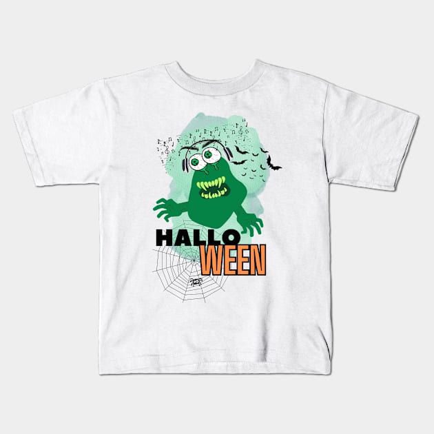 Green Halloween Monster Kids T-Shirt by Studio468